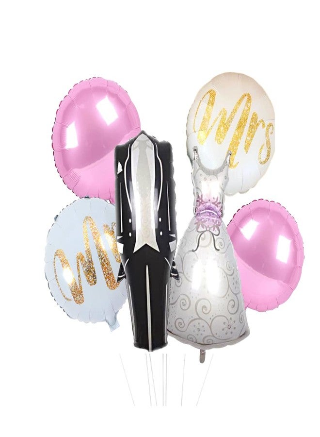 FI - FLICK IN 6 pcs Just Married Decoration Foil Balloon Decor Mr and Mrs Decorations Items (Pack of 6, Multicolor) - Image 1
